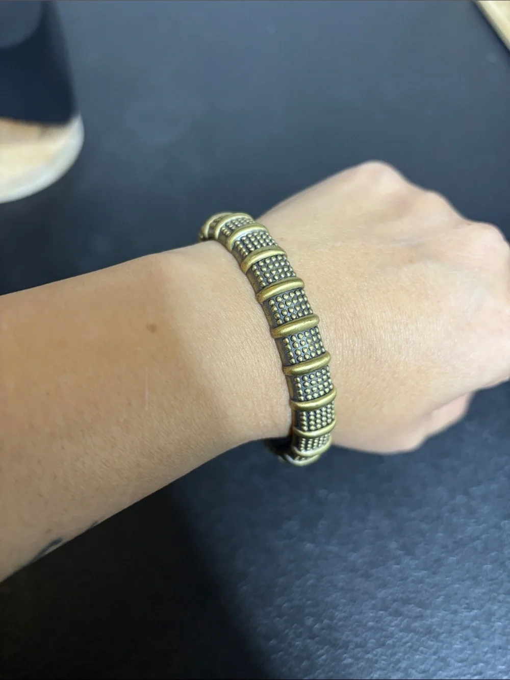 Vintage Cookie Lee Gold-Tone Textured Dome Bangle Clamper Bracelet Jewelry